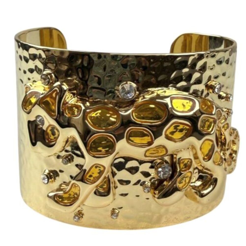 Lilly Pulitzer Wide Gold Tone Gilded Cheetah Leopard Cuff Bracelet Retired